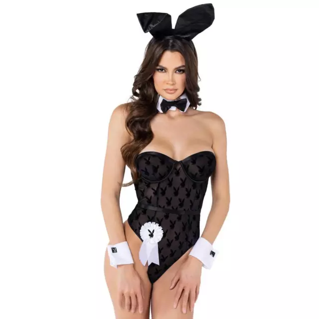 Playboy Bunny Bodysuit Rabbit Ears Tail Cuff Links Bow Tie Costume Set PB111
