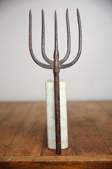 Antique 5 Tine Fish Eel Frog Gig Tool Spear Head Wrought Iron Fishing Tool Fork Antique 5 Tine Fish Eel Frog Gig Tool Spear Head Wrought Iron Fishing Tool Fork