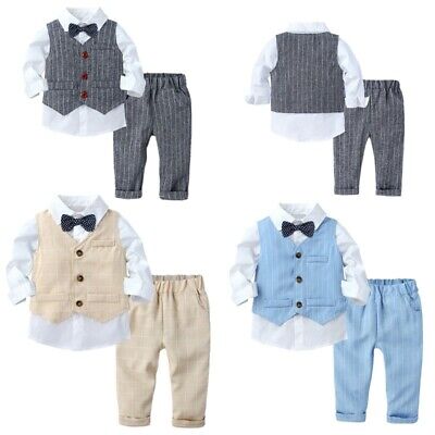 Boys Gentleman Suit Kids Birthday Shirt Long Pants Trousers Wedding Party Outfit