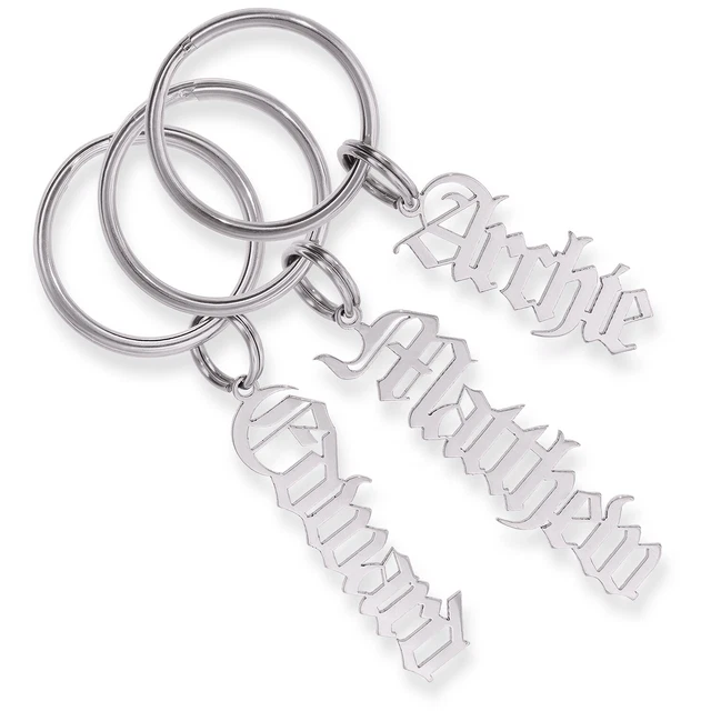 STAINLESS STEEL OLD English (Elizabeth) Font Name Plate Key ring One ...