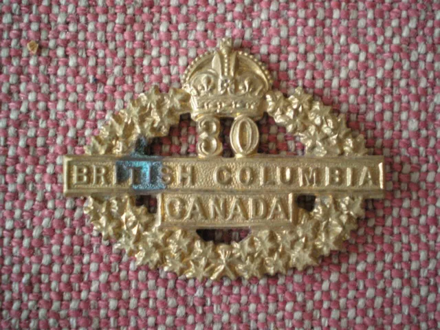 WW1 CEF 30th Battalion British Columbia Collar Badge
