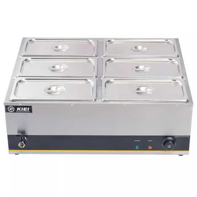 Electric Food Warmer Restaurant Bain Marie 6 Pots Stainless Steel Wet Well Heat