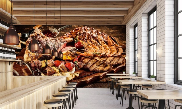 3D Grill Kebab Shop BBQ R1145 Wallpaper Wall Mural Self-adhesive