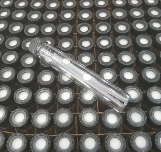 Lot of 200 GE HMI 90207-01 Clear Borosilicate Glass Vials 17mL w/ Caps/Septa