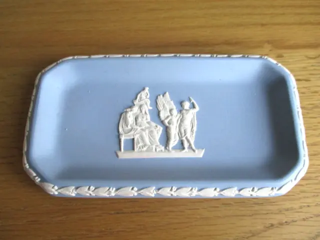Vintage Wedgwood Pale Blue Jasper Ware Rectangular Pin Tray Trinket Dish