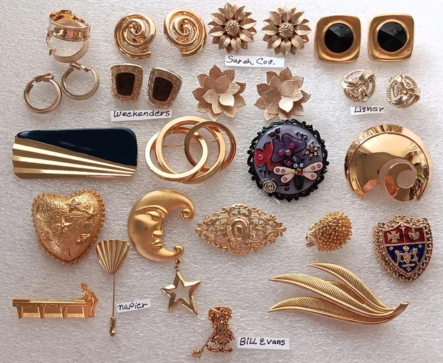 21 Lot Earrings Brooch, Sarah Coventry, Weekenders, Lisner, Napier, Bill Evans