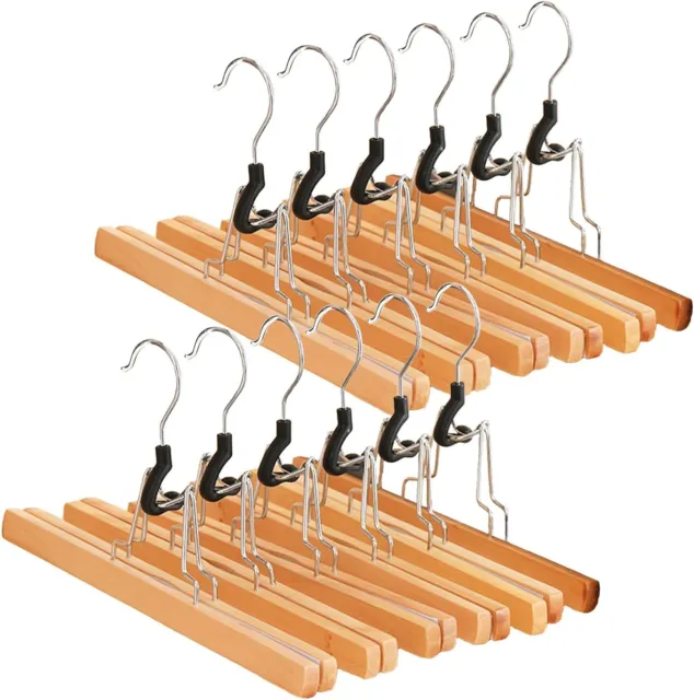 Tosnail 12 Pack Natural Wood Collection Skirt Pants Hangers Slack Hanger Jeans