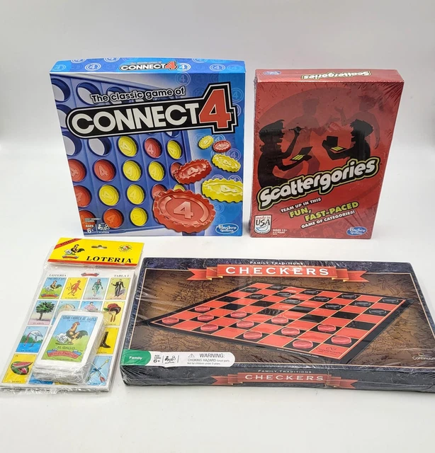 Lot of 4 Classic Games Scattergories Connect 4 Checkers Lotteria (Mexican Bingo)