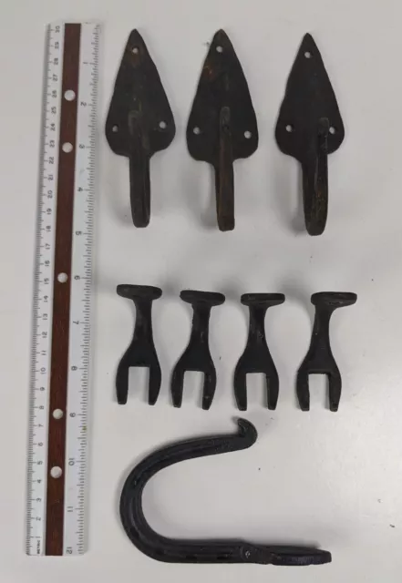 Vintage lot Cast Iron Ornate Fireplace Wall Coat Hook Hanger Metal Group