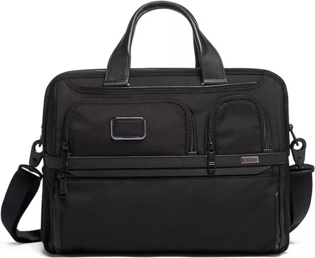 New TUMI Alpha Expandable Organizer Laptop Brief Business Bag Black Nylon
