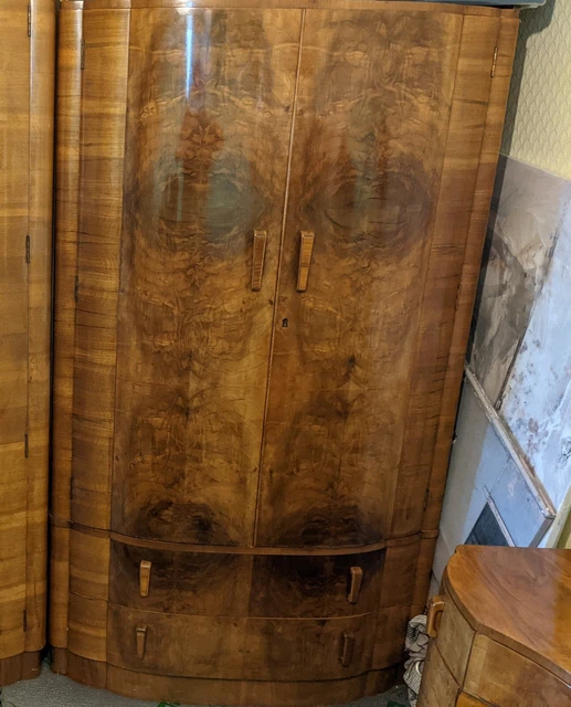 Art Deco 2 English Walnut  wardrobes Cloud Pattern  1928