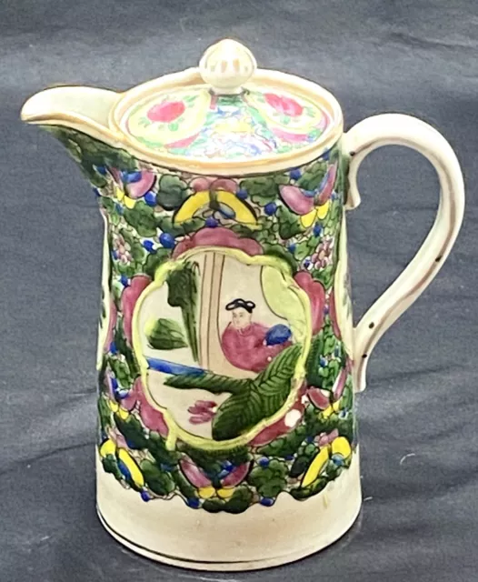Antique 1907-10 Japanese Handpainted Porcelain Florals & People Teapot 6”