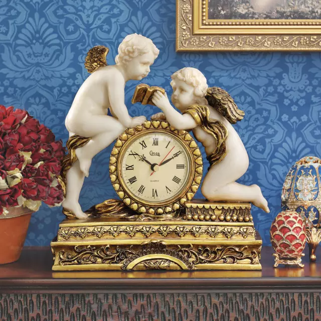 French Empire Style Ornate Putti Baby Angels Quartz Desk Table Study Clock