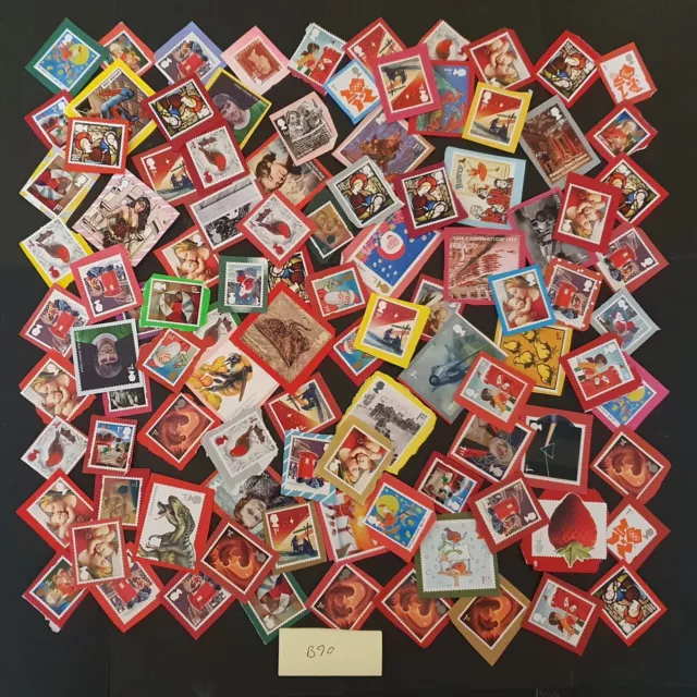 100 GENUINE 1st First Class Xmas Stamps Unfranked On Coloured Paper  B-90