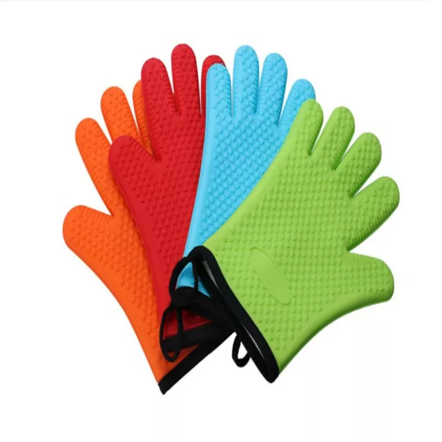 1 Pair Silicone Gloves Heat Resistant Kitchen Cooking BBQ Pot Holder Oven Mitts