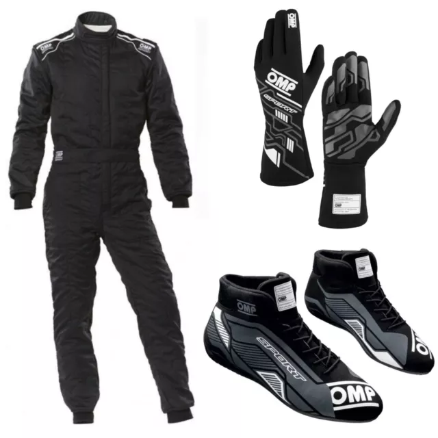 OMP Driver Set Suit Gloves Shoes Bundle for Go Karting and Rally Racing BLACK