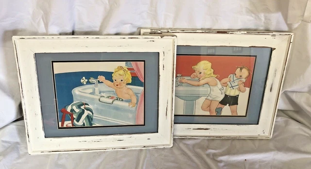 Vintage Framed 2 Lucille Patterson Marsh Art Bathroom Pictures Shabby Chic