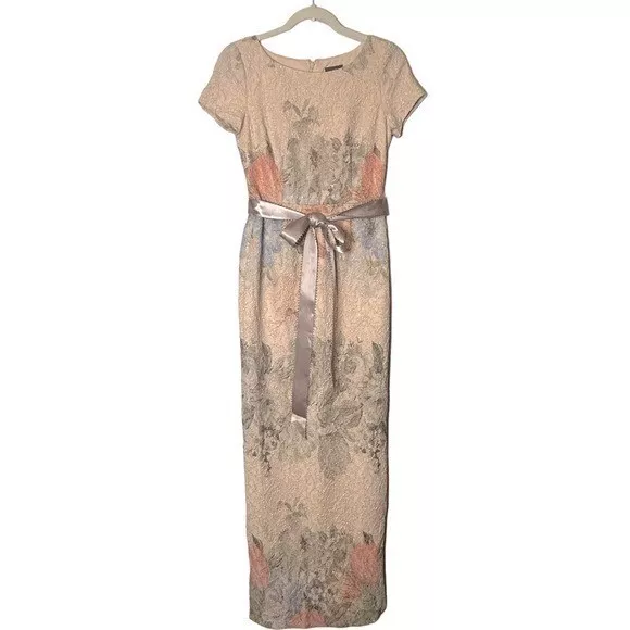 Adrianna Papell BHLDN Matelasse Column Floral Jacquard Gown Dress Size 0
