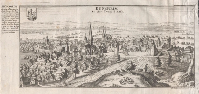 Bensheim Bergstraße Hessen Aspecto Grabado Bodenehr 1720