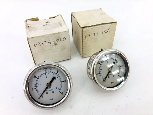Lot of 2 New Generic 09174-020 Pressure Gauge 2in Face 1/4 NPT 0-60 Psi