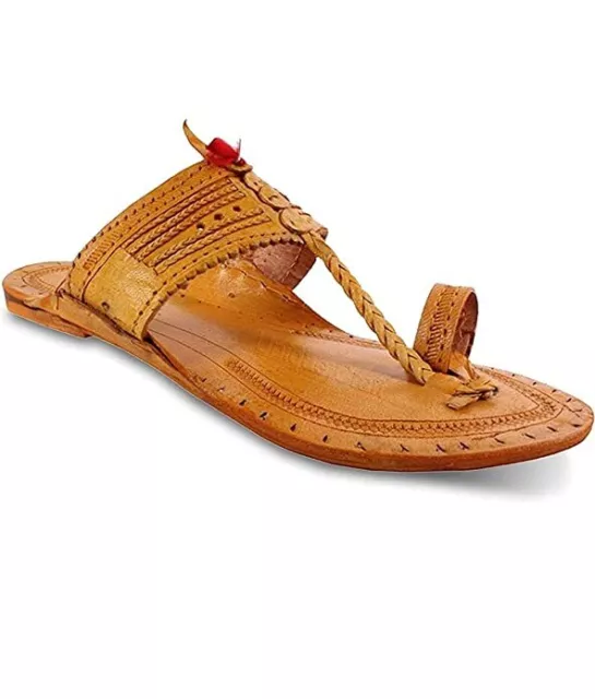 Uomo Kolhapuri Chappal Gesù Fatto a Mano Piatto Tradizionale Marrone Scarpe USA