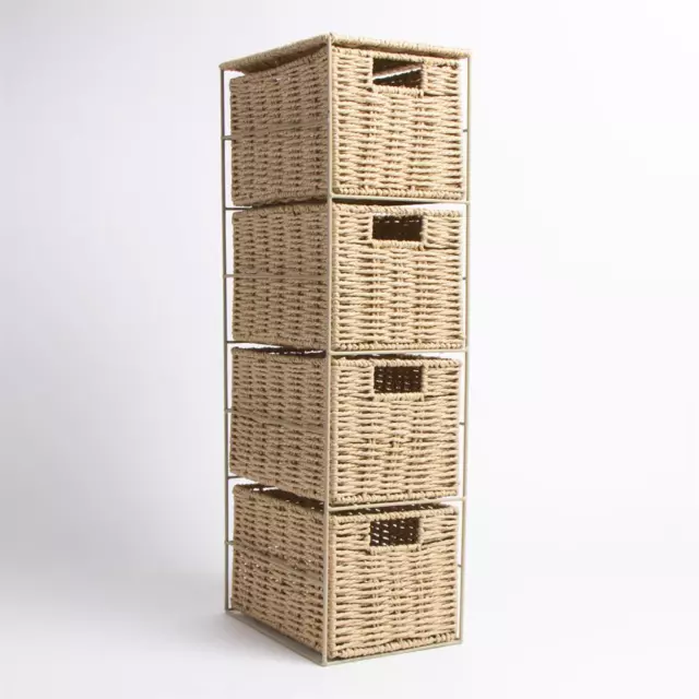 4 Drawer Storage Unit Paper Rope Space Saver Bathroom Wire Frame Handle Natural