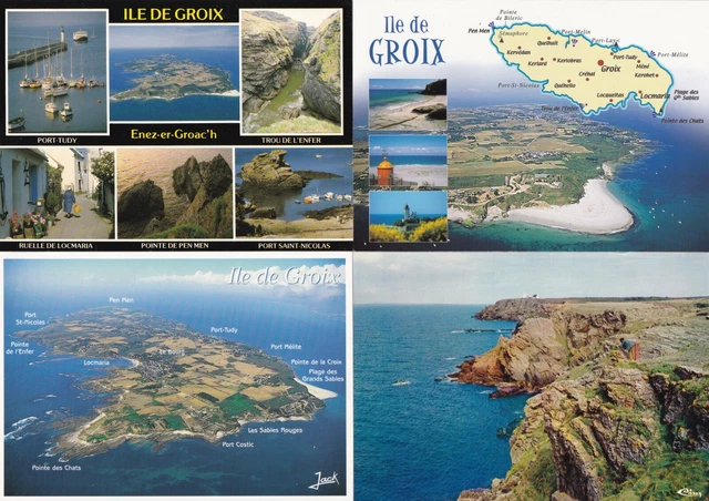 LOT DE 4 cartes postales anciennes postcards 10X15cm ILE DE GROIX ...