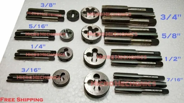 All RIGHT TAP AND DIE SET 1/4 TO 1/2" BSF -5 SIZES BRITISH STANDARD FINE 20 pcs