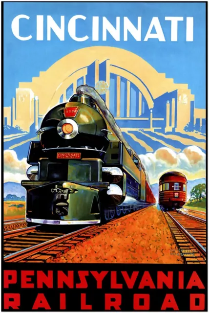 Cincinnati - Pennsylvania Railroad - Travel Poster, Retro Posters, Vintage Print