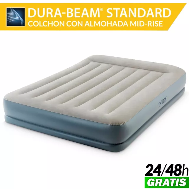 Cama Colchon Auto Inflable de Viaje o Huespedes INTEX 152x203x30cm DuraBeam