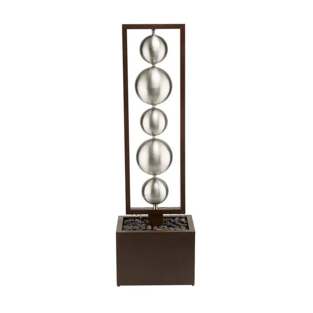 Column Waterfall Fountain Stainless Steel Orbs 55 in Tall Outdoor Modern Silver