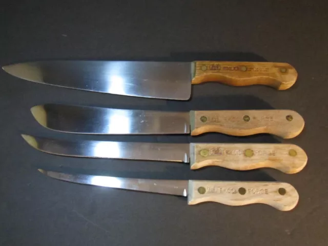 Set of 4 vintage EKCO FORGE kitchen cutlery butcher knives knife made in USA