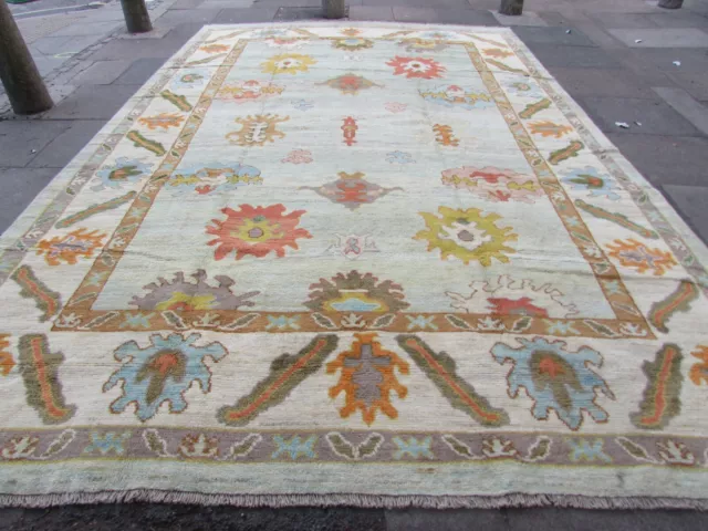 Vintage Traditional Hand Made Turkish Oushak Oriental Wool Blue Carpet 451x295cm