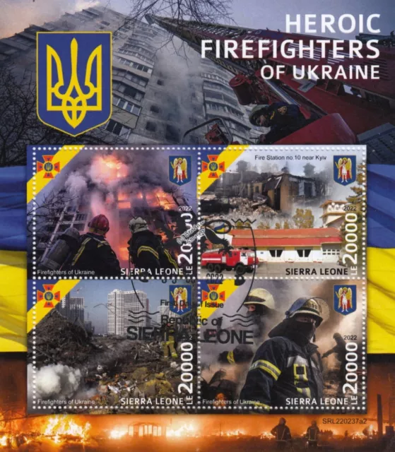 UKRAINE WAR Heroic Firefighters/Fire Engine Stamp Sheet #1 (2022 Sierra Leone)