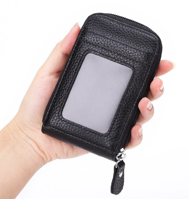 Men's Wallet Genuine Leather Credit Card Holder RFID Blocking Zipper Thin Pocket 11