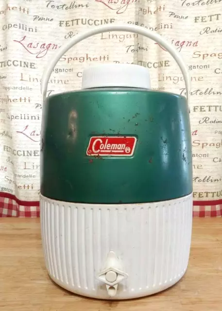 VTG Coleman 2 Gallon Thermos Green Made In USA Water Jug Cooler 80s 90s 70s Camp