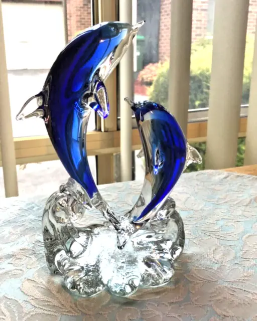 Dolphins Glass Sculpture.  Handmade Art Glass Figurines - Dolphins