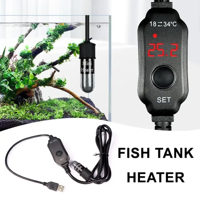 USB Mini Aquarium Fish Tank Heater Thermostat Submersible Heater LED Heating/
