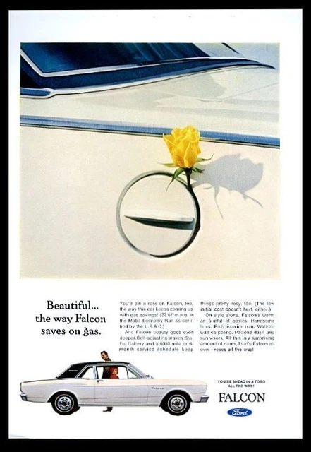 1966 FORD FALCON white car black roof photo vintage print ad $37.00