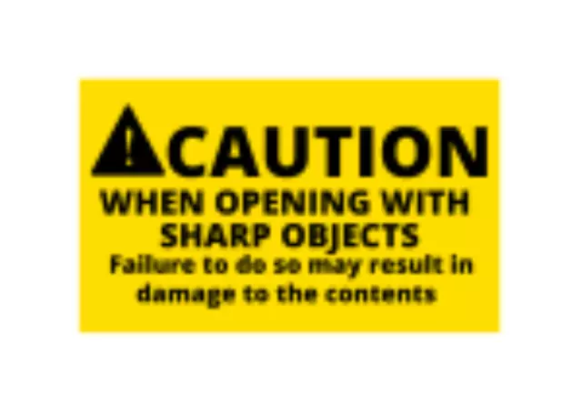 Yellow Caution When Opening with Sharp Objects Labels | 3"x5" | 250 Stickers