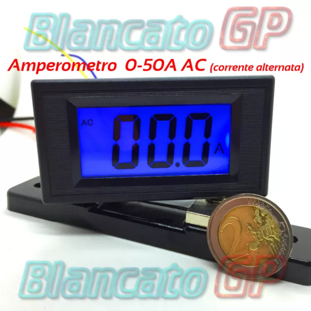 AMPEROMETRO ISOLATO AC 50A corrente alternata DIGITALE DA PANNELLO LCD BLU shunt