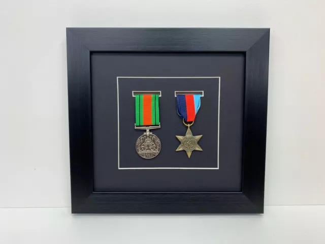 Military World WarSport Medal Display 3D Box Frame for two medal in black mount
