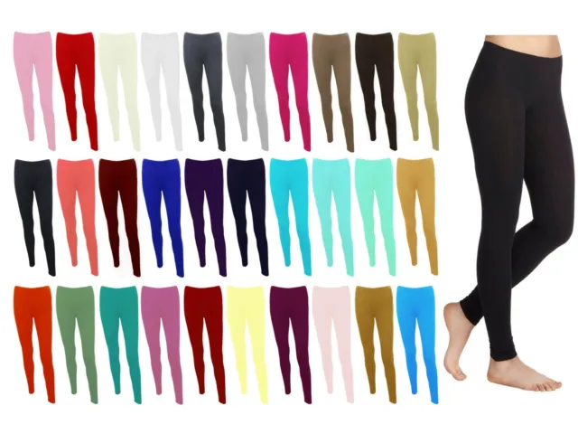 Ladies Womens Viscose Lycra Plain Stretchy Soft Leggings With Elasticated Waist