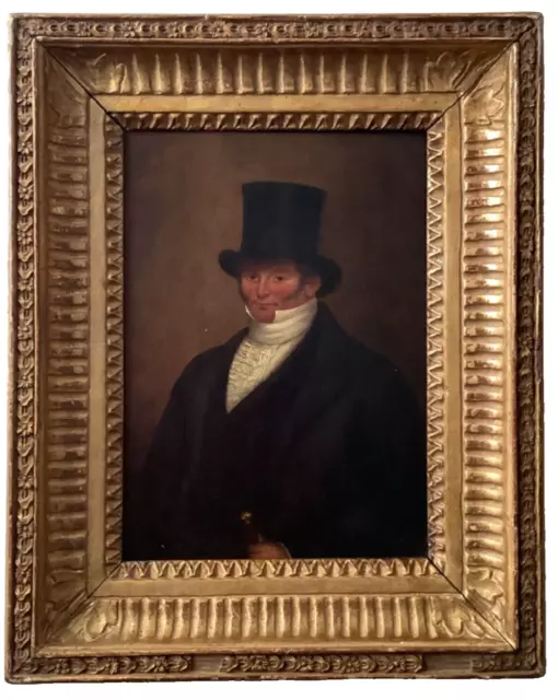 19th Century English Antique Oil painting Portrait Man with top hat