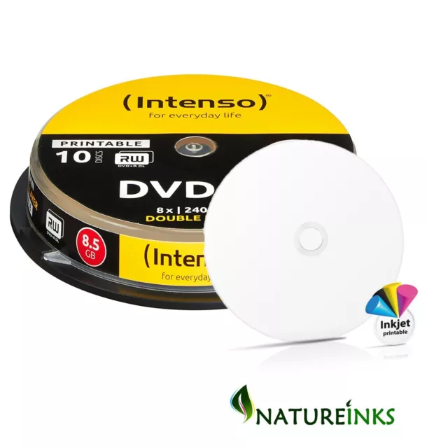 10 Intenso Blank Printable Dual Layer DVD+R DL 8x 8.5GB 240 mins discs Ritek S04