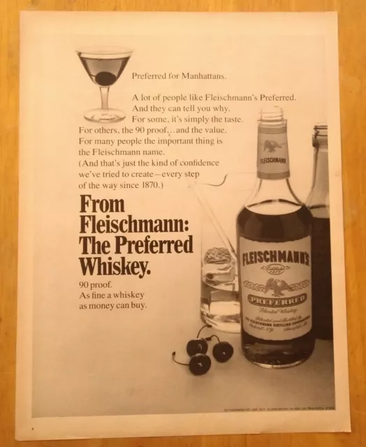 1968 Fleischman's Preferred Whiskey Glass Bottle Art Photo Vintage Print Ad