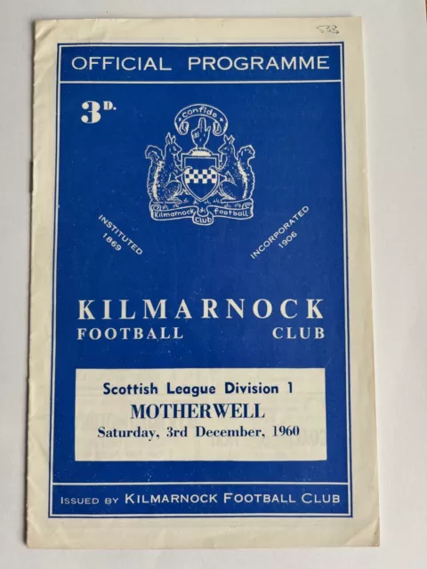 Kilmarnock v Motherwell Scottish League Division 1 - 3 December 1960