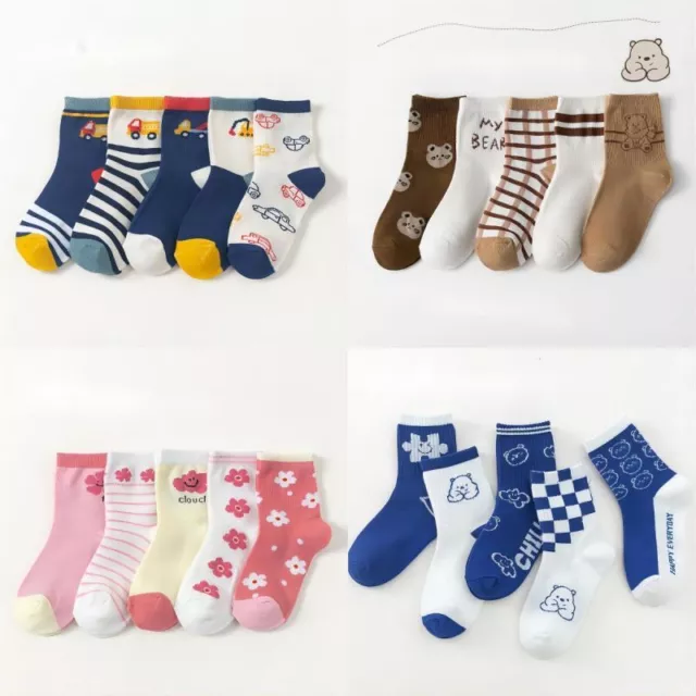 5 pares de calcetines de algodón transpirables dibujos animados cálidos hasta el tobillo hasta media pantorrilla para niños niñas niños niños