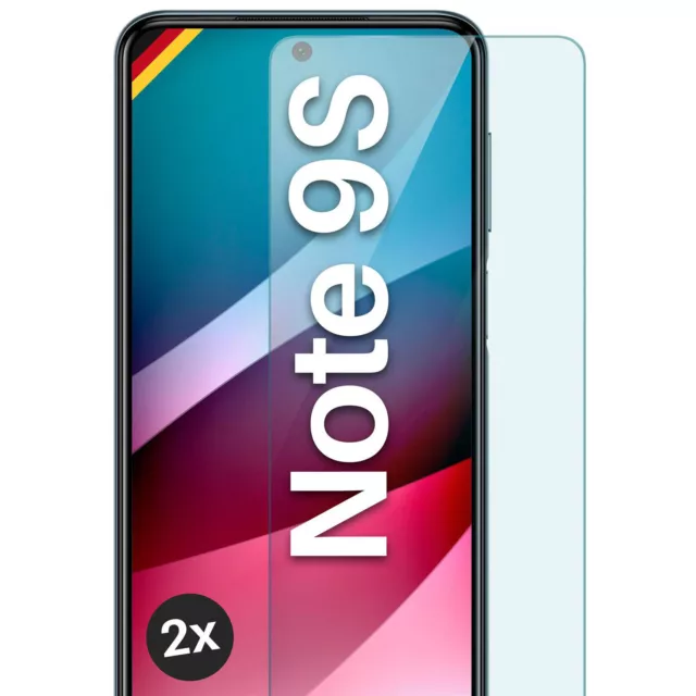 2x Echt Glas für Xiaomi Redmi Note 9S Panzerfolie HD Handy Premium Displayschutz