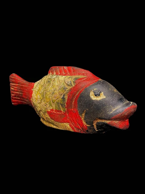 African Tribal Face Mask Wood Hand Carved Vintage Wall Hanging Bozo Fish-4769